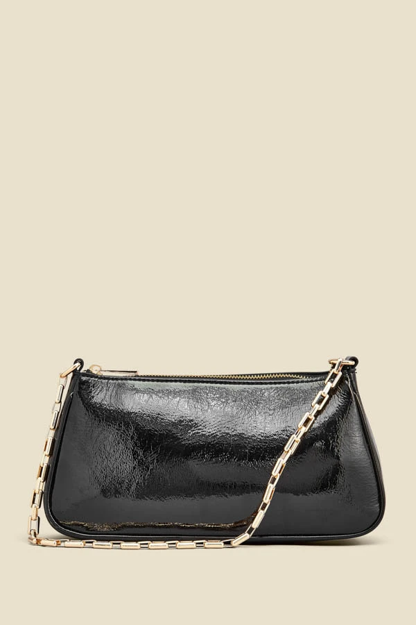 Black Patent Chain Handle Shoulder Bag - Image 2