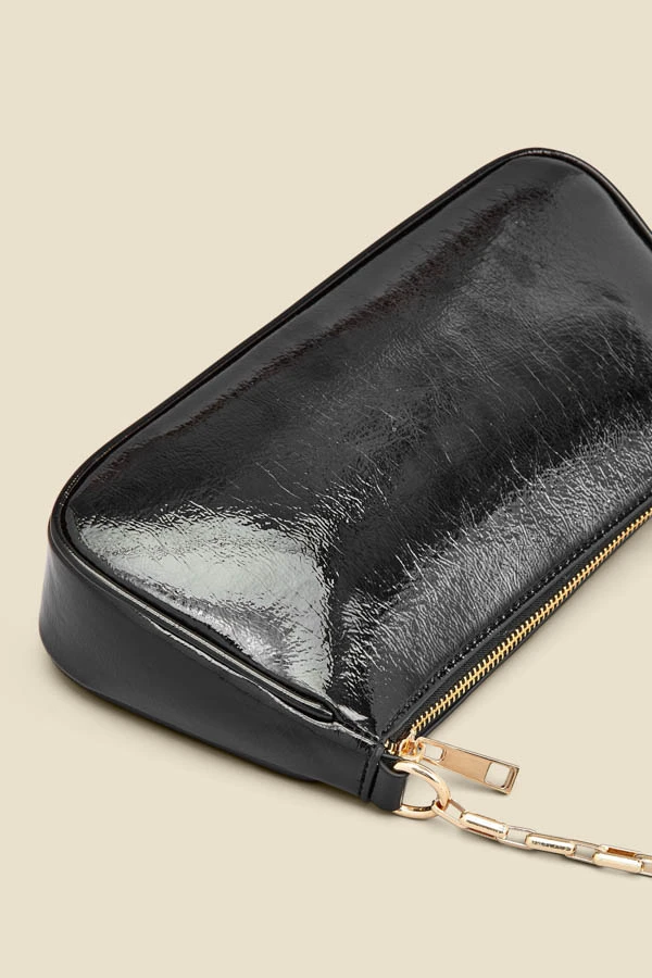 Black Patent Chain Handle Shoulder Bag - Image 4