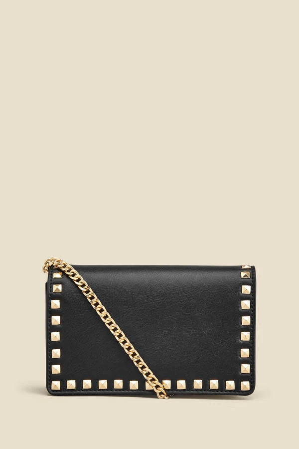 Black Stud Detail Clutch Bag With Detachable Strap - Image 2