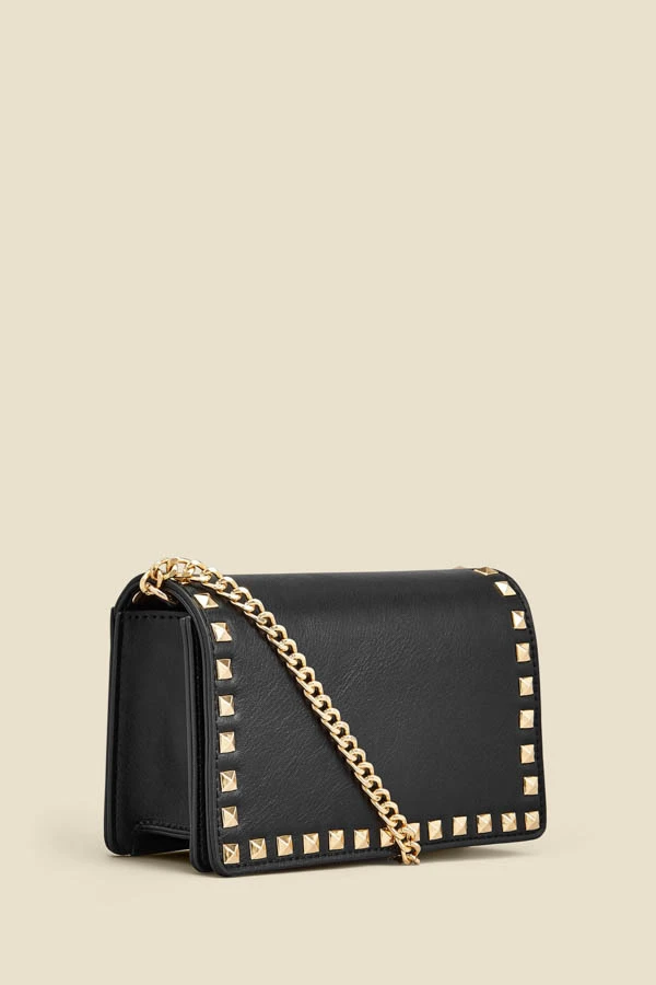 Black Stud Detail Clutch Bag With Detachable Strap - Image 3