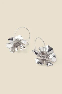 Silver Flower Detail Hoop Earrings