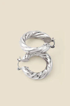 Silver Twist Detail Hoop Earrings