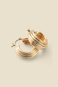 Gold Ridged Hoop Earrings