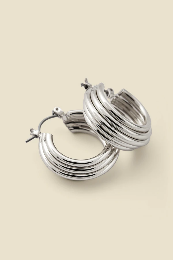 Silver Ridged Hoop Earrings