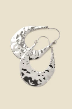 Silver Hammered Oval Hoop Earrings