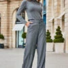 Grey Pinstripe Belted Wide Leg Trousers