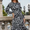 Black & White Animal Print Ruffle Hem Midi Dress