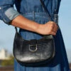 Black Snake Hoop Clasp Scoop Longline Shoulder Bag