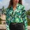 Green Floral Satin Shirt