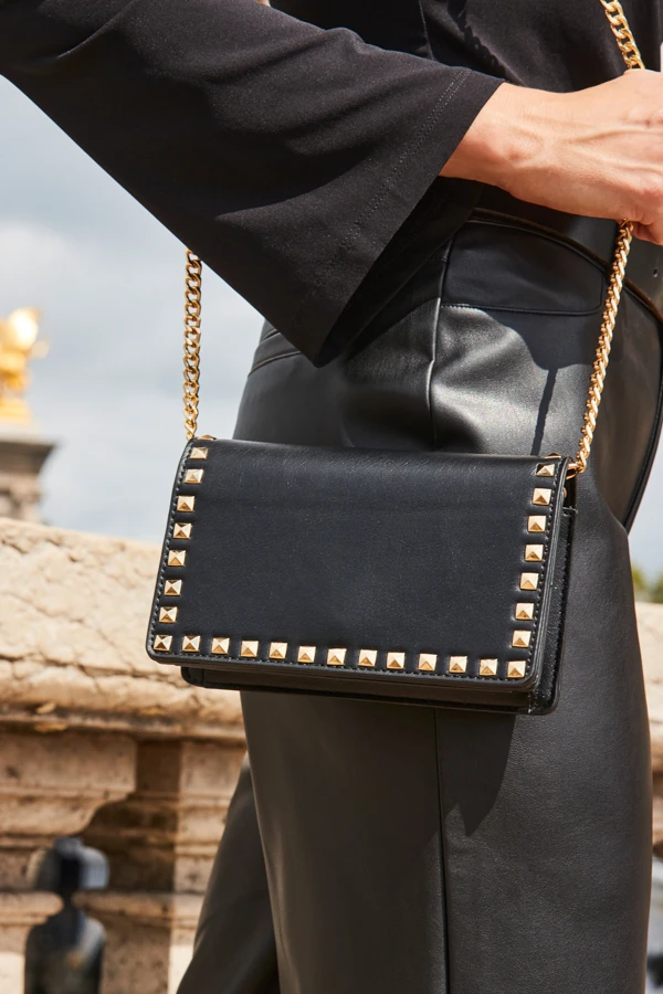 Black Stud Detail Clutch Bag With Detachable Strap