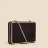 Black Velvet Clasp Detail Clutch Bag With Detachable Strap