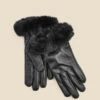 Black Leather Faux Fur Trim Gloves