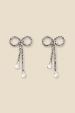 Silver Diamante Dainty Bow Earrings