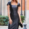 Black Premium Leather Square Neck Dress