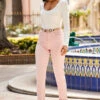 Soft Pink Slim Leg Mom Jeans