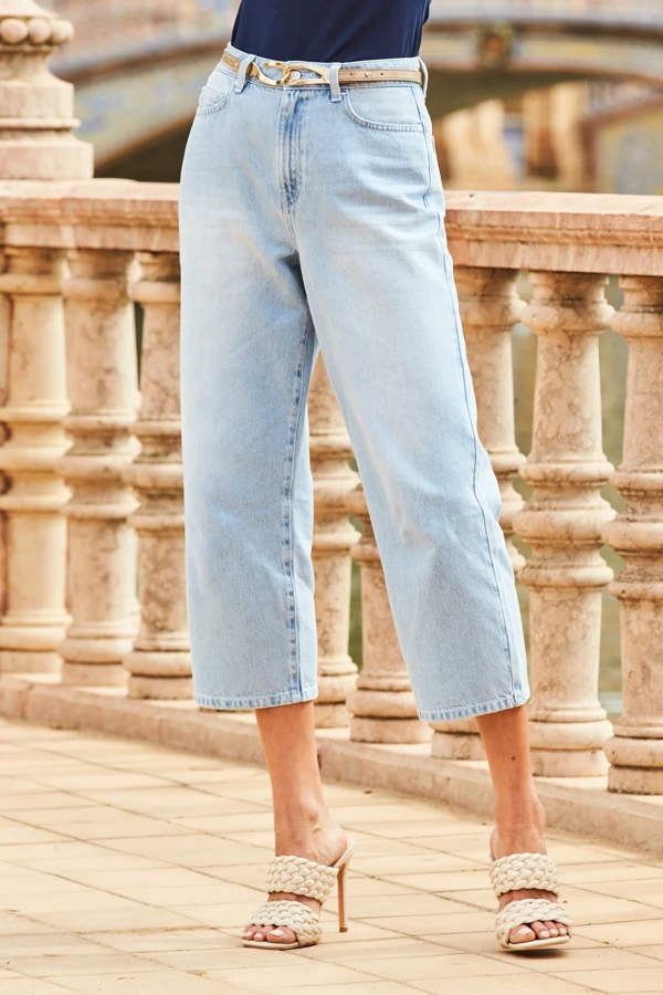 Light Wash Denim Culotte Jeans - Image 2