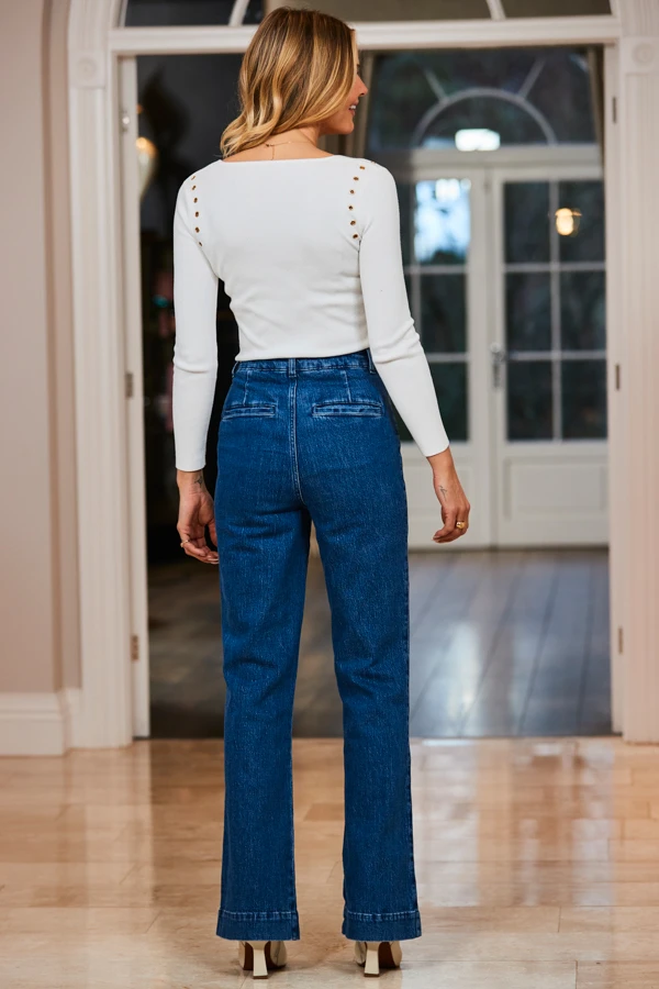 Mid Blue Wide Leg Pocket Detail Jeans - Image 6