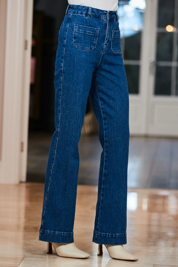 Mid Blue Wide Leg Pocket Detail Jeans - Image 2