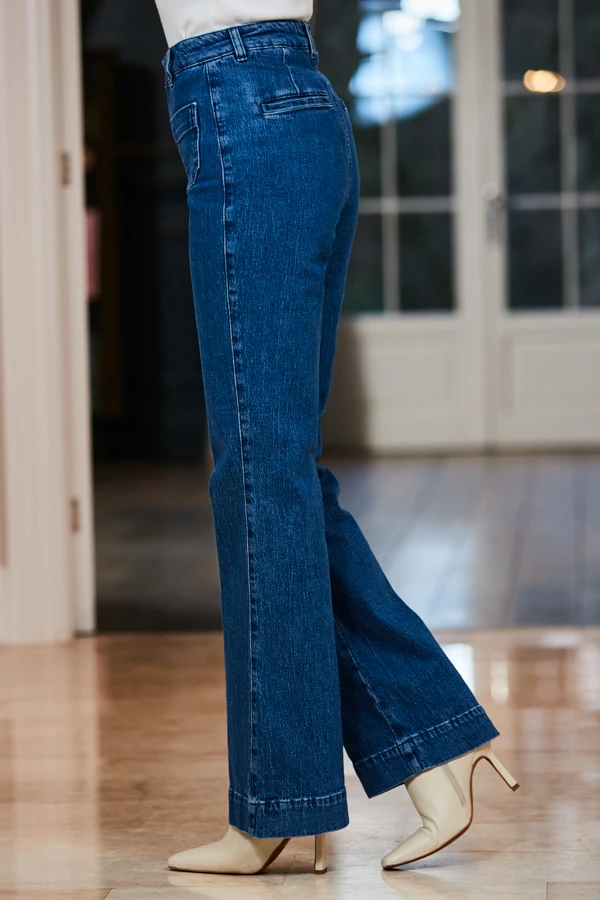 Mid Blue Wide Leg Pocket Detail Jeans - Image 3
