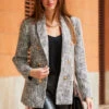 Black & White Boucle Blazer With Gold Buttons