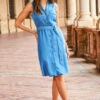 Light Blue Denim Sleeveless Shirt Dress