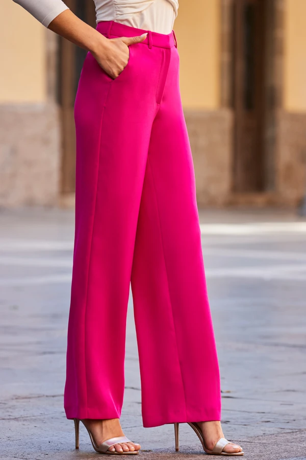 Hot Pink High Waisted Wide Leg Trousers - Image 4