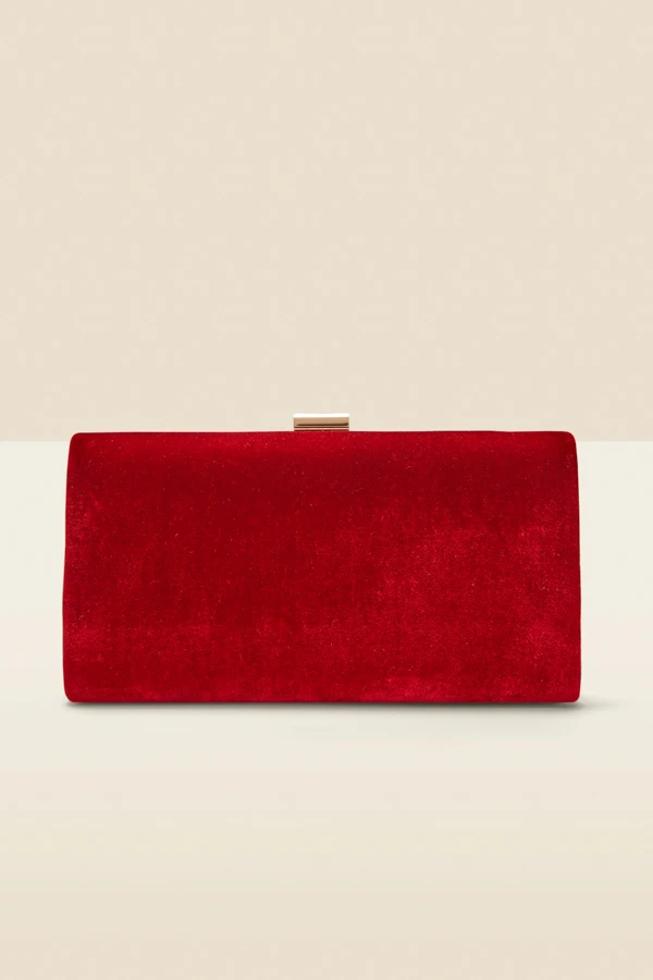 Red Velvet Clasp Detail Box Clutch Bag - Image 2