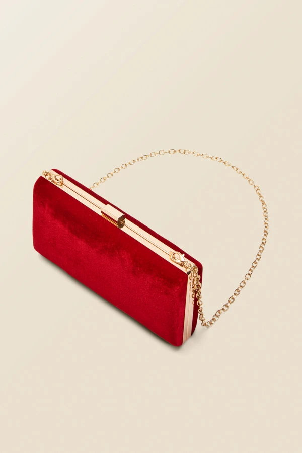 Red Velvet Clasp Detail Box Clutch Bag - Image 4