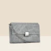 Silver Embellished Clasp Detail Soft Clutch Bag