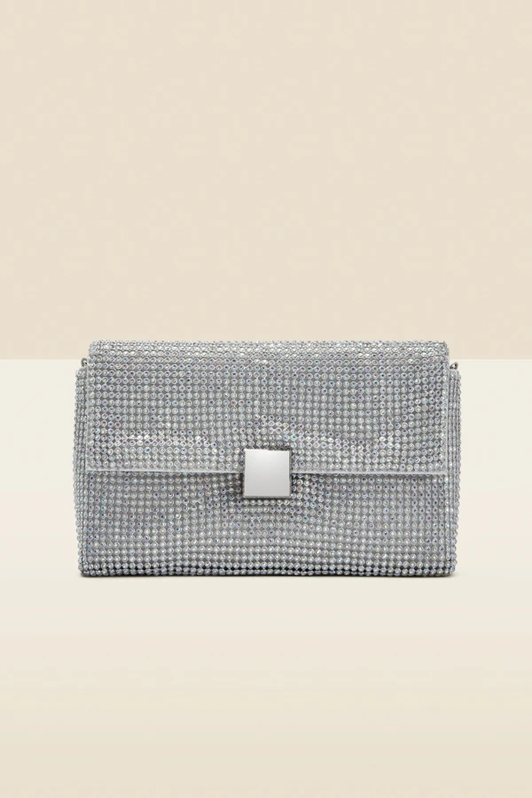 Silver Embellished Clasp Detail Soft Clutch Bag - Image 2
