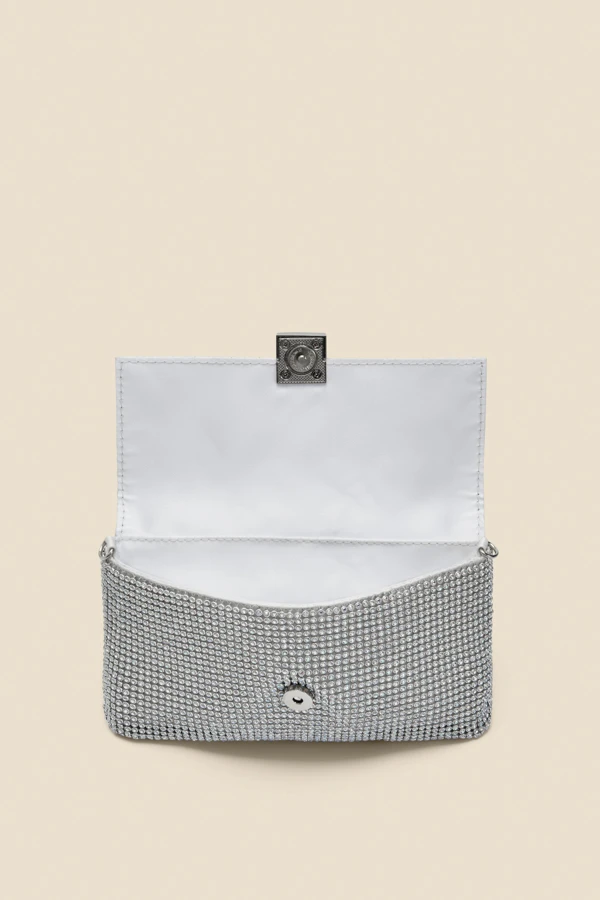 Silver Embellished Clasp Detail Soft Clutch Bag - Image 4
