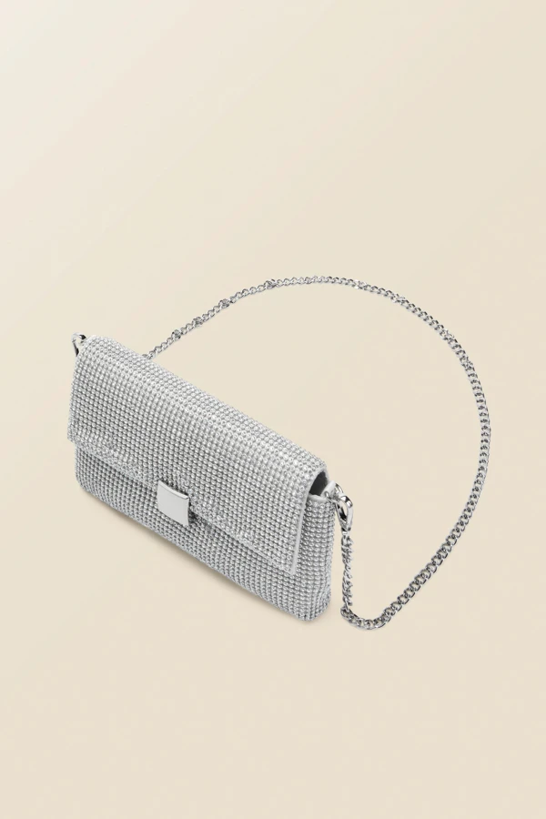 Silver Embellished Clasp Detail Soft Clutch Bag - Image 3