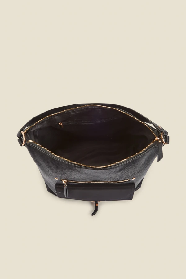 Black Large Hoop Clasp Shoulder Bag With Pocket Detail - Image 4