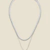 Silver Square Pendant Slinky Chain Layered Necklace