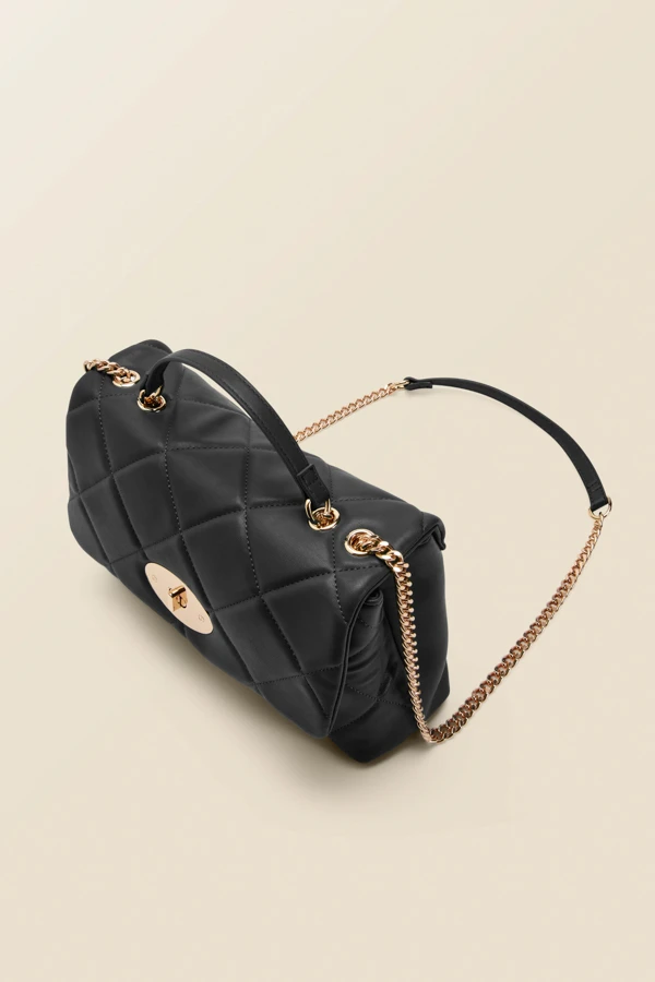 Black Faux Leather Quilted Clasp Detail Cross Body Bag - Image 4