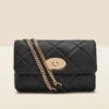 Black Faux Leather Quilted Clasp Detail Cross Body Bag