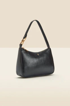 Black Luxe Gold Handle Detail Faux Leather Shoulder Bag