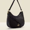 Black Croc Faux Leather Shoulder Bag
