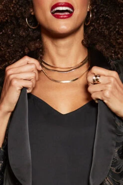 Gold Triple Row Slinky Layered Necklace