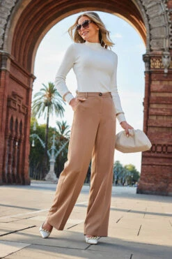 Camel Wide Leg Trousers