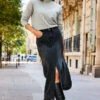 Charcoal Grey Longline Denim Midi Skirt