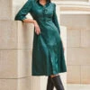Green Faux Leather Popper Front Shirt Dress