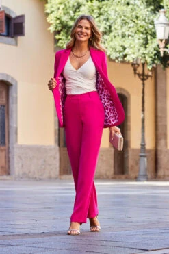 Hot Pink High Waisted Wide Leg Trousers