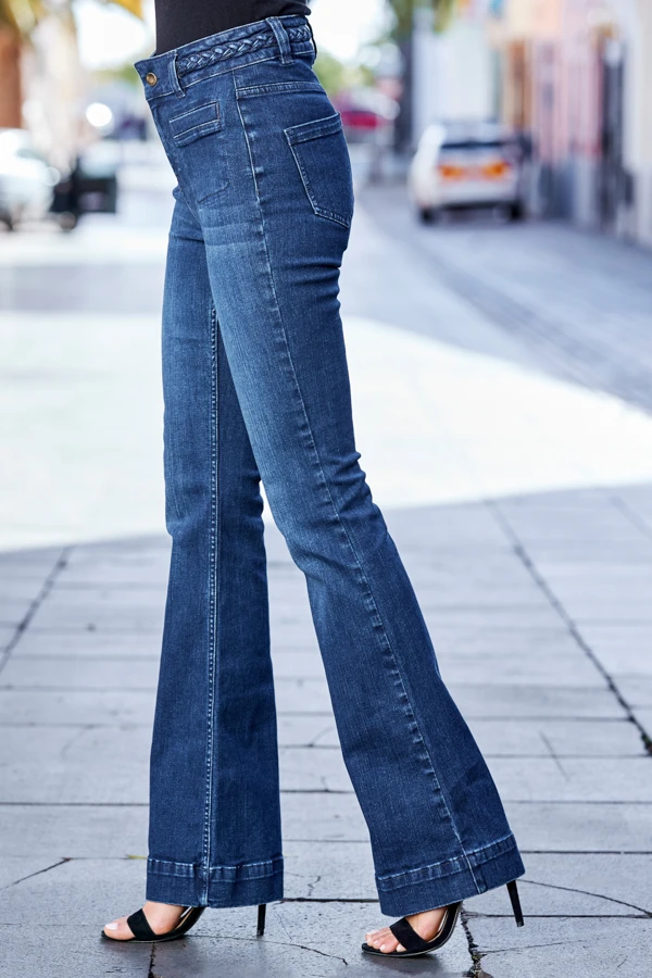 Indigo Blue Braid-Detail Kick Flare Jeans - Image 3