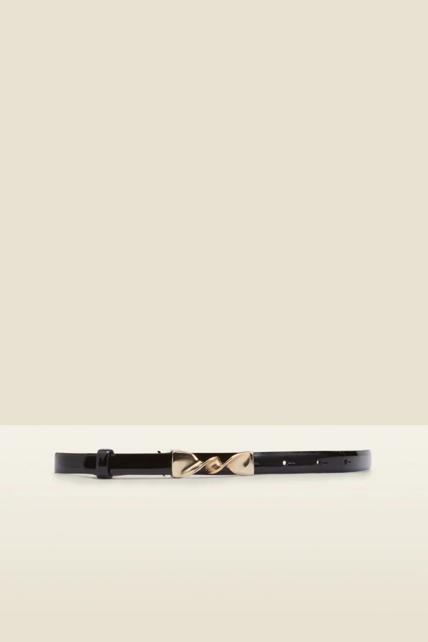 Black Twist Trim Slim Leather Waist Belt - Image 3