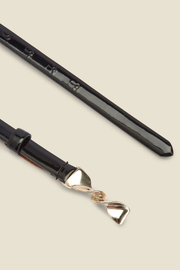 Black Twist Trim Slim Leather Waist Belt - Image 2