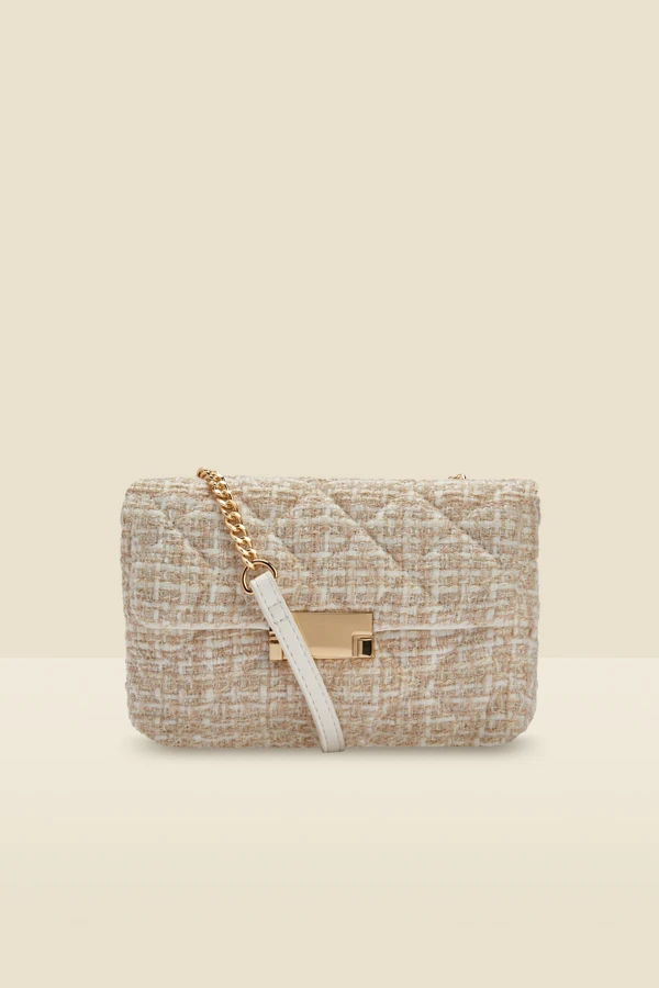 Natural Boucle Clasp Detail Cross Body Bag
