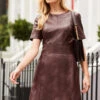 Burgundy Leather Panelled Shift Dress