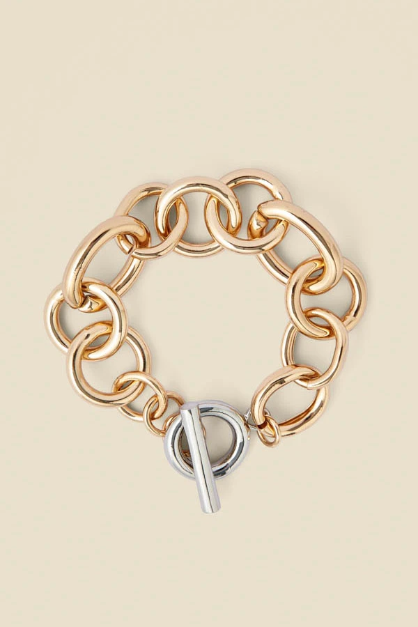 Gold Chunky Contrast Toggle Detail Bracelet